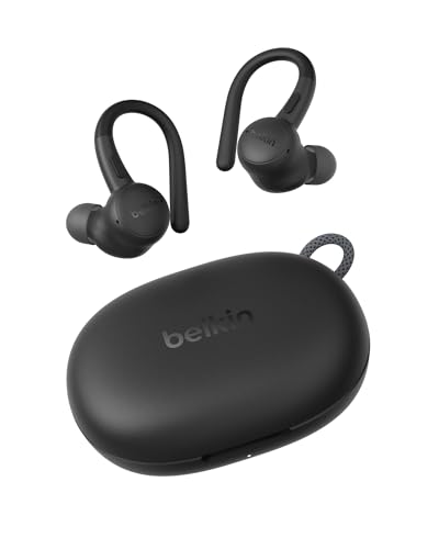Image of Belkin SoundForm ActiveFit Wireless Earbuds w /Built-in Microphone, USB C Fast Charging, 36H Battery Life, IP54 Water Resistance - Bluetooth Earbuds for iPhone, iPad, Galaxy, Pixel, & More - Black
