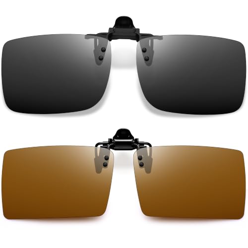 Image of Joopin 2 Pack Rectangle Clip on Flip up Sunglasses Polarized UV Protection | 2 Pcs, TAC lens, Metal Clips, Rubber Bars, Women, Men, rectangular, Frameless, Clamped onto the glasses, Driving, Fishing