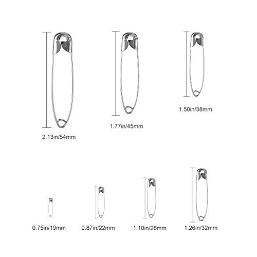 BetyBedy Safety Pins Assorted Sizes, 350PCS Safety Pins Set for Sewing Craft Cloth, Durable Safety Pins with 7 Sizes 19mm - 54mm for Home, Office Use, DIY, Art, Jewelry Making with Storage Box