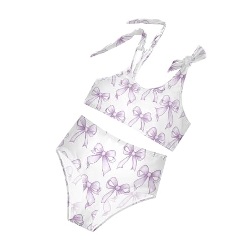 Plaaee Girls' 2 Piece Swimsuits Purple Bows Cute Bikini Set Bathing Suit 4T4