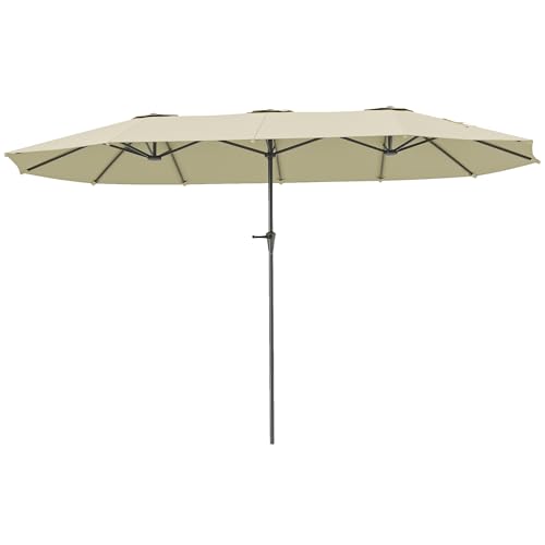 Outsunny Sombrilla Doble 4x2,2 m Sombrilla Terraza Exterior con Manivela Manual Impermeable y Protección UV30+ Parasol Grande para Terraza Playa Piscina Crema