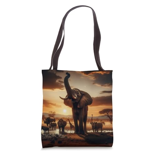 Bolso tipo tote con diseño de elefante africano al atardecer miniatura 1