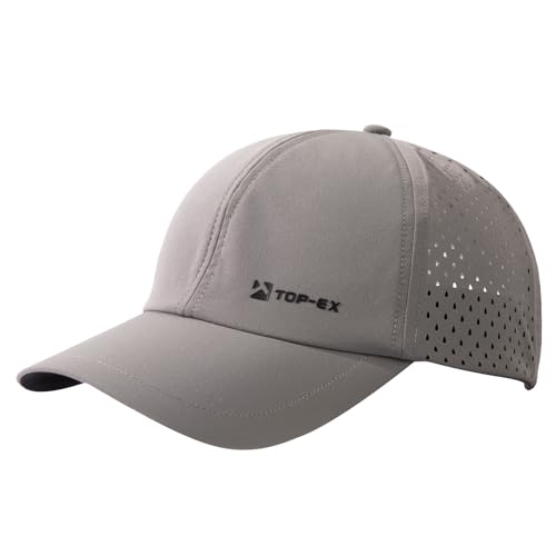 TOP-EX Mens Baseball Cap Lightweight Quick Dry Summer Sports Cap Breathable Water-Resistant UV Sun Cap for Golf & Running Adjustable Dark Grey M/L