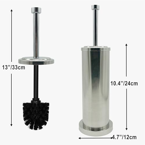 Image of Silver Chrome Toilet Bowl Brush with Holder with Removable Plastic Liner, Durable Bathroom Cleaning Tool, Bathroom Cleaner Brush for Efficient Cleaning and Hygiene