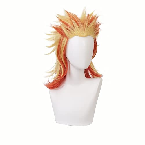 Liamiona Cosplay Wig Anime Red Yellow Short Curly Heat Resistant Hair Halloween party Costumes wig + free wig cap