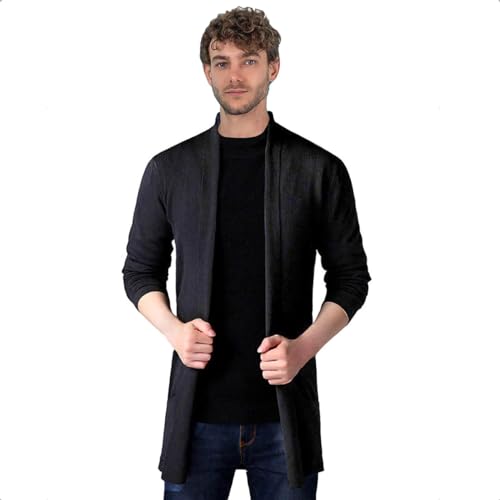Consejos para Comprar Ropa de Caballero de Moda comprados en linea. 44 Wolfian Saco Sueter Cardigan Casual Largo Abierto para Hombre 3008 | Ropa De Caballero | Moda Juvenil | Casual | (X-Grande, Negro)