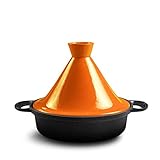 NPQPNAFC Household Cast Iron Pot Enamel Pot Amphora Pan with Cast Iron Bottom and Stoneware Funnel Lid For All Stove Types, Orange(Orange)