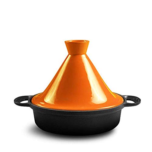 NPQPNAFC Household Cast Iron Pot Enamel Pot Amphora Pan with Cast Iron Bottom and Stoneware Funnel Lid For All Stove Types, Orange(Orange)