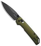 Kershaw Mini Iridium Folding Pocket Knife, 3 inch D2 Steel Blade, DuraLock, Aluminum Handle with Black Backspacer, Pocketclip (Olive Green)