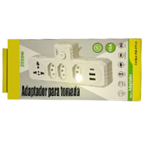 Extensão Tomada Régua de Energia, Adaptador De Tomada, 4 Tomadas, 2 Interfaces USB, 1 Porta USB Tipo