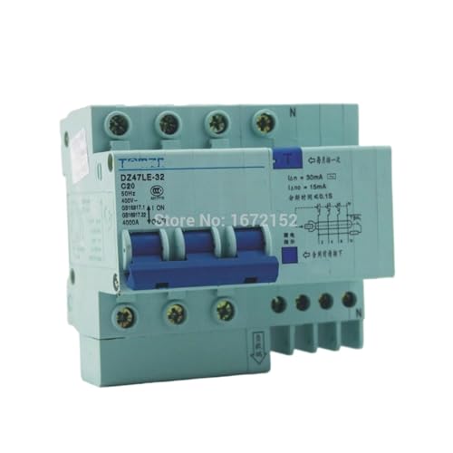 Disjoncteur à courant résiduel DZ47LE 3P + N 20A 400V ~ 50HZ/60HZ avec protection contre les surintensités et les fuites