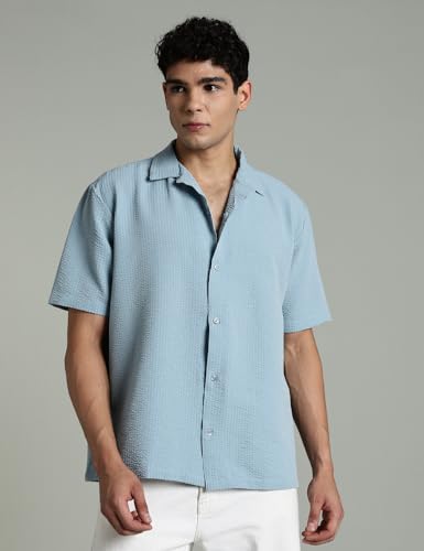 Image of FYLTR Men's Solid Casual Textured Shirt - Half Sleeves | Shirts for Men | Summer Shirt | Regular Fit