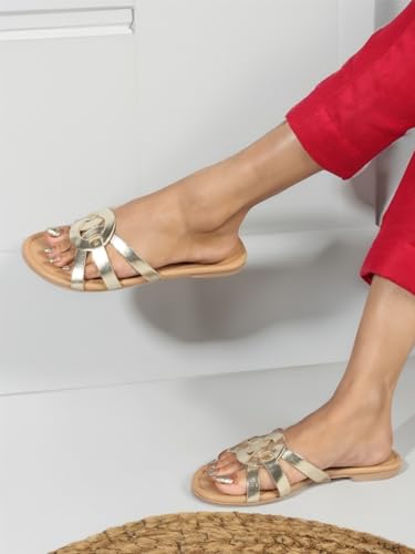 Image of Carlton London women's Textured Comfortable Fashionable Slip On Flat Sandals
