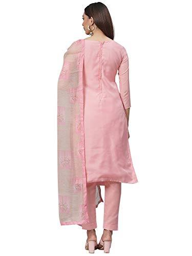 Image of AKHILAM Women's Chanderi Cotton Embroidered Unstitched Salwar Suit Material (Red 32DMK80 M Parent)
