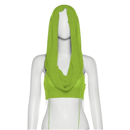 Image of Women Knitted Hoodie Sweater Vest Sexy Sleeveless Hollow Out Hooded Crop Top Streetwear Rave Oufit