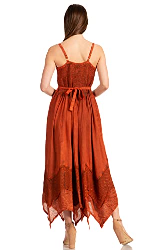 Image of Sakkas Rayon Embroidered Stonewashed Adjustable Spaghetti Straps Long Dress