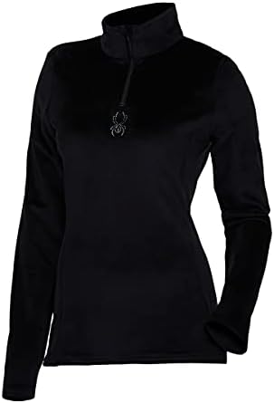 Spyder Women’s Shimmer Bug Zip T-Neck – Ladies Pullover Long Sleeve Active Shirt , Black, X-Small