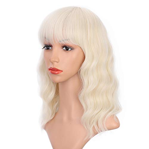 ENTRANCED STYLES Wigs with Bangs for Women 14 Inches Synthetic Curly Bob Wig for Girl (Platinum)