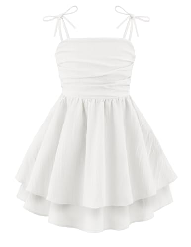 Arshiner Girls Summer Spaghetti Strap Dresses Flowy Tiered Ruched Smocked Back Casual Beach Midi Sundress