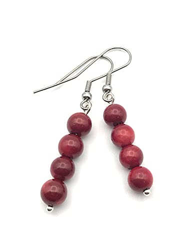 Red Coral Gemstone Beaded Earrings for Women - Handmade Gift for Mom Sister Daughter