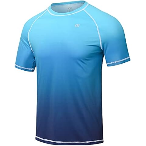 Satankud Rash Guard for Men UPF 50+ Swim Shirt Short Sleeve Sun Shirts Beach Swimwear Fishing Hiking Workout Tee (Blue Gradient,3X-Large) Cover