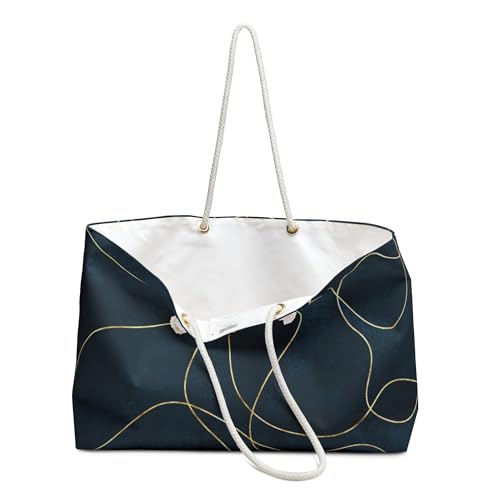 Weekender Bag Elegant Abstract Lines on Deep Blue Background - Modern Art Design3