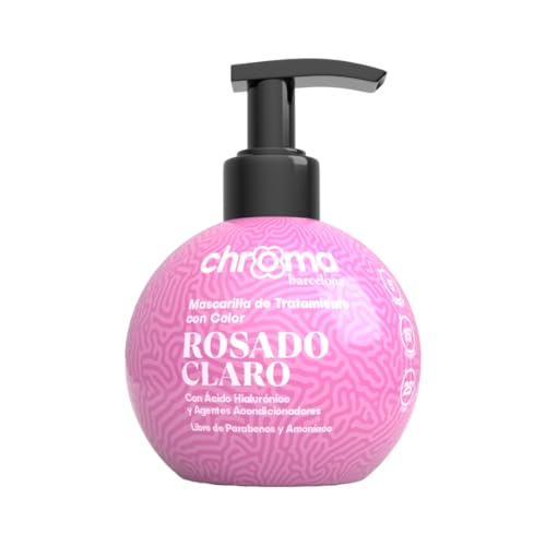 Chroma Barcelona - Mascarilla de Tratamiento con Color Semi Permanente, enriquecidas con Ácido Hialurónico, 250 ml - 23 colores. (Rosado Claro) NO CUBRE CANAS/VER TABLA DE COLORES ANTES DE COMPRAR