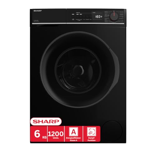 SHARP ES-PRO612BA-DE Waschmaschine (6 kg, EEK A, 1200 U/min.), (Dampf, AquaStop), Schwarz