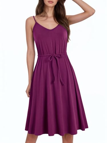 Image of BARASA Sundresses for Women Summer Sleeveless V Neck Spaghetti Strap A Line Wedding Guest Petite Dresses with Pockets D826