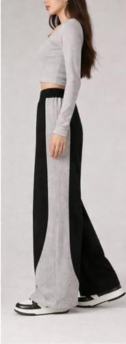 Image of CRAMPLEWomen's Graphic Print Wide Leg Sweatpants, Elastic Waist with Drawstring, Casual Streetwear Joggers
