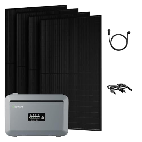 Powerness All in One 2000W Balkonkraftwerk mit Speicher 2048Wh Growatt NEXA 2000 mit 4 MPPT 4× 500W Full Black Bifaziale Solarmodule Zubehör Komplettset Plug & Play (0% MwSt)