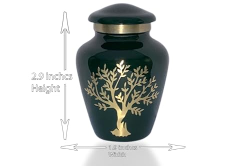 Image of Tree of Life Keepsake Urns for Human Ashes - 4 Small Keepsakes, Decorative Urns for Ashes Adult Female & Male, Funeral Urns - Dark Green