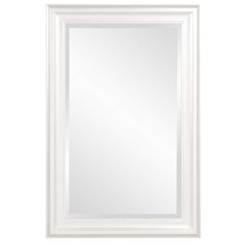 Image of Howard Elliott Collection George Rectangular Glossy White Wall Mirror, Rectangle Hanging Wood Framed Vanity Mirrors for Home Decor, Living Room, Bathroom, Bedroom, or Hallway, 24 x 36 Inch