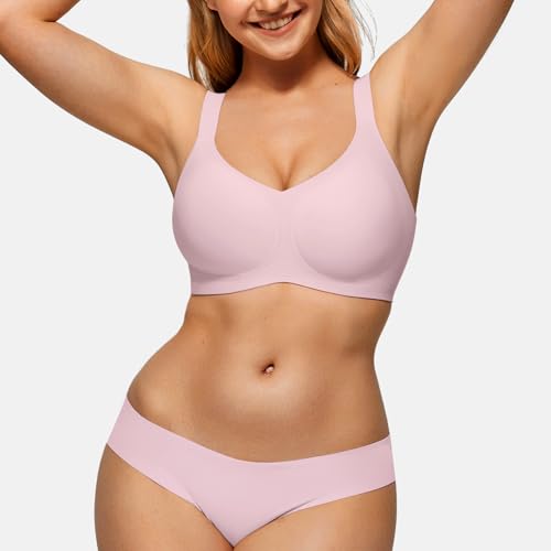LetsJoli Wireless Bras for Women No Underwire Full Coverage Push Up Bra Support Plus Size Bras for Older Women Bralettes?,2XL Pink - Image 8