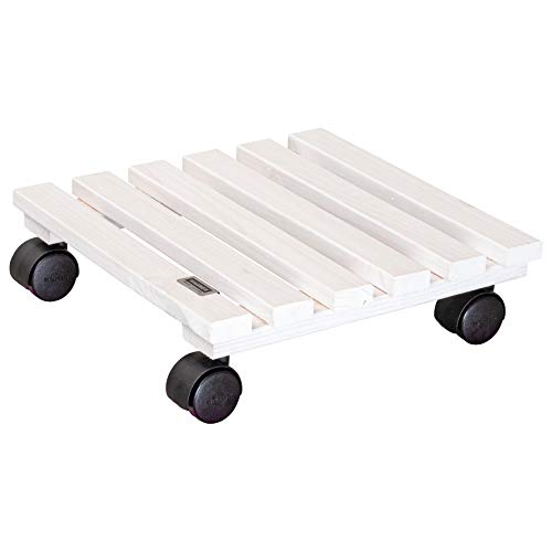 WAGNER Pflanzenroller Nature 29 x 29 x 8 cm I Pflanzenroller für Innenbereich I Blumenroller aus FSC®-Massivholz, weiß I Kübelroller aus Holz I Tragkraft 100 kg I Made in EU - 20083001