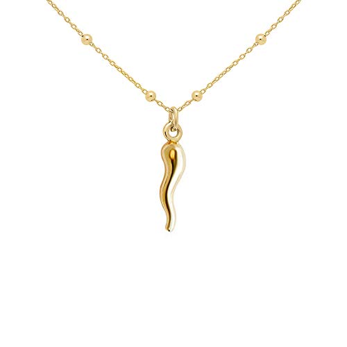 FRONAY 14k Gold Plated Sterling Silver Italian Horn Necklace for Women | Good Luck Cornicello Pendant | Made in Italy