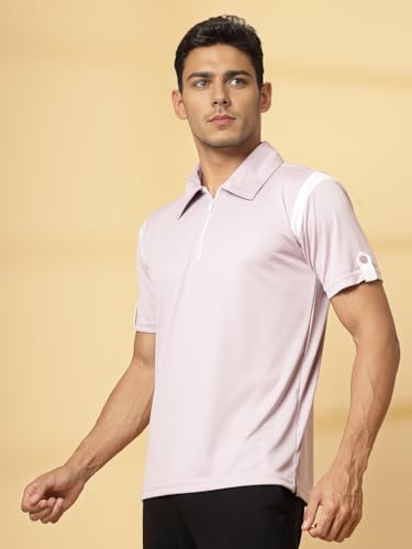 Image of CHKOKKO Gym Tshirt for Men Workout Activewear Man T-Shirts Polo Neck Zipper Regular Fit Half Sleeves for Sports Running Yoga Training Activities