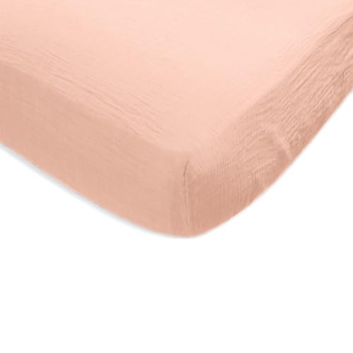 Image of SwaddleDesigns Softest Cotton Muslin Fitted Crib Sheet, Toddler Sheet for Boys & Girls, Fits Standard Crib Mattress (28 x 52 inches), Peach Blush