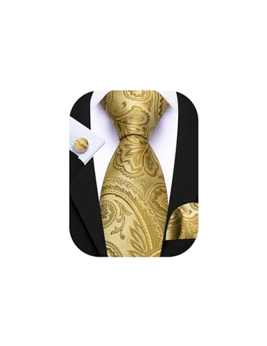 Image of Barry.Wang Men Ties Paisley Woven Silk Necktie Set with Pocket Suqare Cufflinks Formal