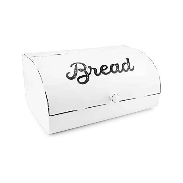 AuldHome White Bread Box; Farmhouse Vintage Enamelware Countertop Bread Bin