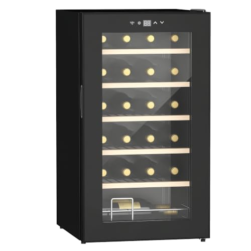 HOMCOM Nevera Vinos 24 Botellas 65L Vinoteca con Luz LED Interior Negro
