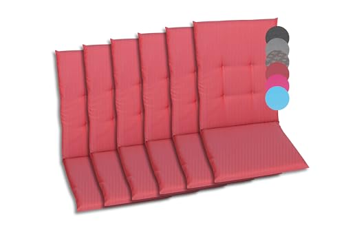 GO-DE Textil Bequeme und attraktive Polsterauflagen für Mittellehner-Gartenstühle (6er-Set, Uni Rot, Mittellehner)