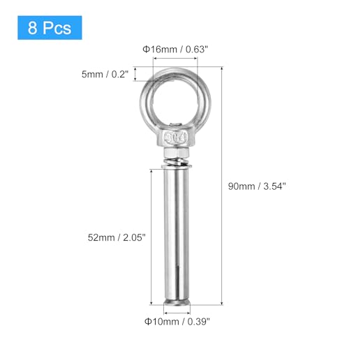 Image of uxcell Ring Lifting Expansion Eyebolt, 8pcs M6x70mm 304 Stainless Steel Expansion Screw with Eye Ring for Concrete Brick Wall