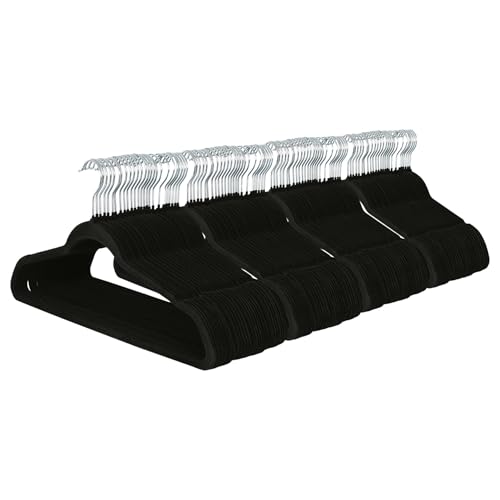 Harbour Housewares Velvet Hangers - 45cm - 100x - Black Non-Slip Coat Hangers with Trouser Bar Clothes Bar 360 Degree Swivel Hook Wardrobe Organiser for Suit & Shirt Trouser