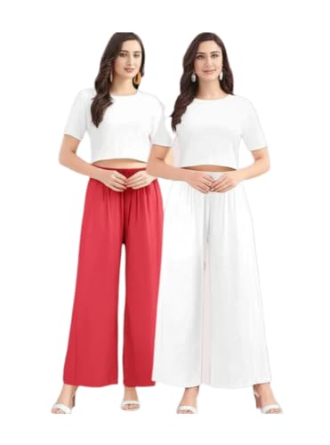 Image of Set of 2 Soft Reyon Cotton Regular Palazzo for Womens and Girls Combo Pack