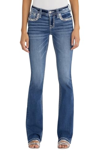 Miss Me Women's Desert Diamond Dust Mid Rise Bootcut Jeans with Faux Flap Pockets2