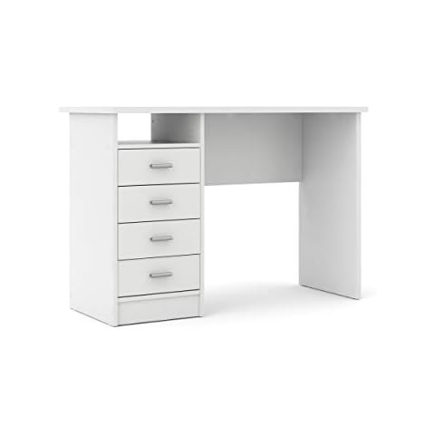 Tvilum 4-Drawer Desk, Modern White Office Writing Desk with Storage, Compact and Functional Desk for Home or Office Cover