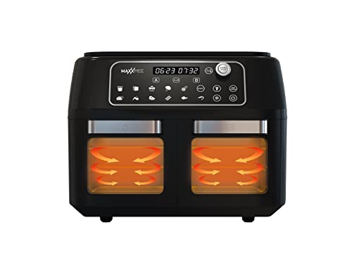 MAXXMEE Heteluchtfriteuse, dubbele kamer, 11 liter, slimme combinatie van heteluchtoven, grill en friteuse met 2 XXL-frituurvakken met elk 5,5 liter, digitaal bedieningspaneel en kijkvenster - Afbeelding 3
