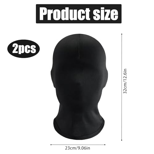 Black Full Face Mask, 2 PCS Halloween Full Black Mask Full Face Cover Spandex Lycra Hood, Faceless Morph Head Cover for Cosplay Costume Party Unisex Adult Men Women - Image 2