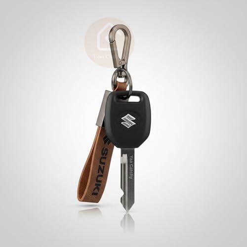 Image of Premium Leather Keychain Metal Hook Compatible with Durable Faux Leather Brown Strap with Heavy-Duty Alloy Clip Stylish Bike & Car Key Holder